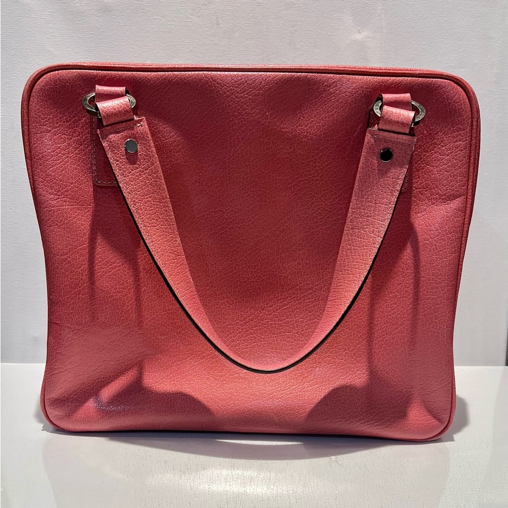 Vintage Kate Spade Pink Leather Handbag with Striped Lining
